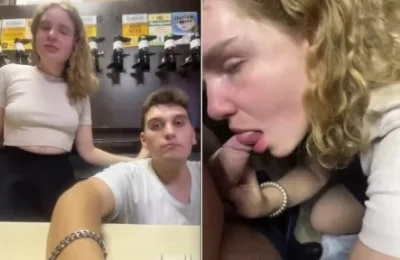 "Давай, снимай трусы!" – Видеотрансляция из пивнушки: девушка за прилавком показывает пизду и делает парню минет в прямом эфире